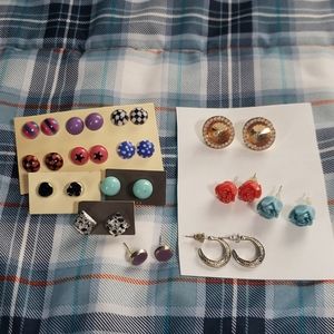 14 pairs earrings studs NWOT multicolored costume